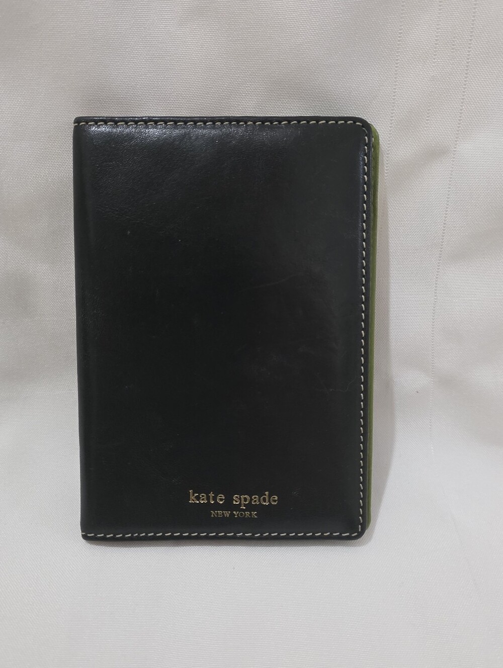 kate spade Black Leather Passport Holder with Green Edge